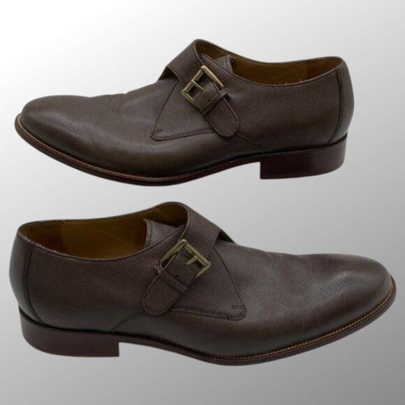 Men's 11.5 M COLE HAAN Classic Single Monk Strap Brown Pebbled Leather Shoes EUC - Picture 2 of 10